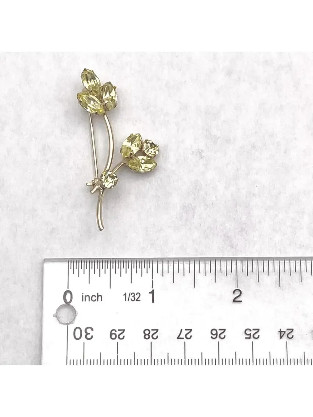Vintage Gold Tone and Yellow Rhinestones Floral Brooch.